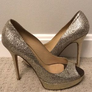 Jimmy Choo Glitter Fabric Champagne Heels